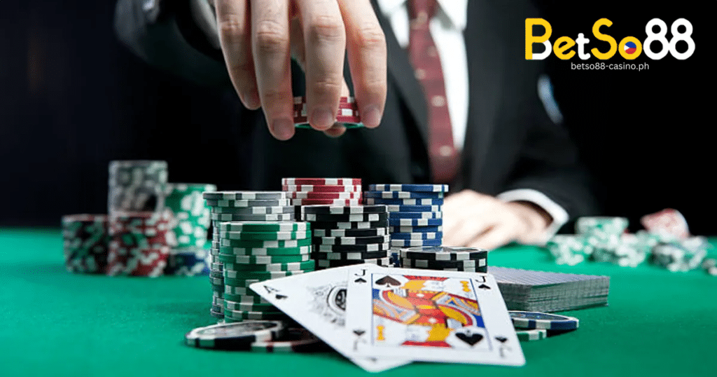 a casino player is putting his bet in blackjack game